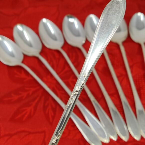 8X LHTSP New England Rosemary SilverPlate Iced Tea Malt Spoons Flatware Delicate - Picture 1 of 14